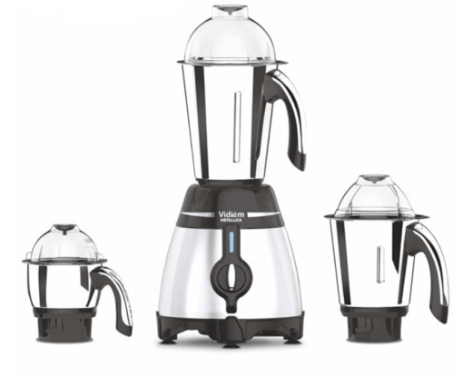 Vidiem Mixer Grinder 648 A Metallica (Steel) | Mixer grinder 750 watt with 3 jars | 3 Leakproof Jars with self-lock for wet & dry spices, chutneys | 5 Years Warranty | mixie grinder